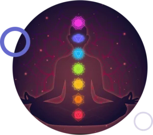 Yoga silhouette with chakras symbolizing reflexology, relaxation, wellness, balance and harmony